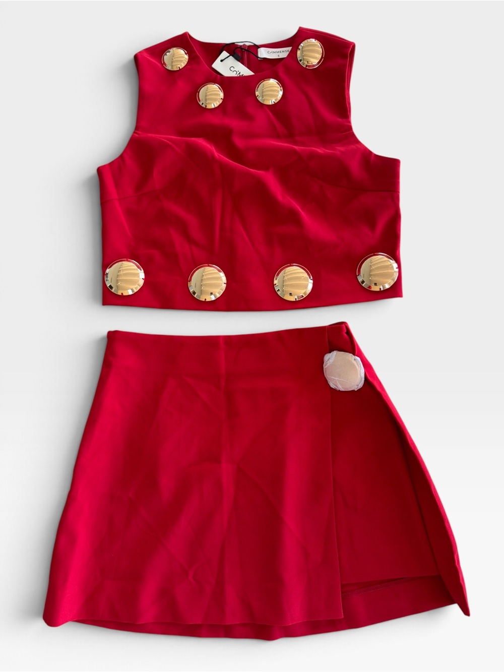COMMENSE Metal Detail Sleeveless Crop Top & Mini Skirt Set - size Small